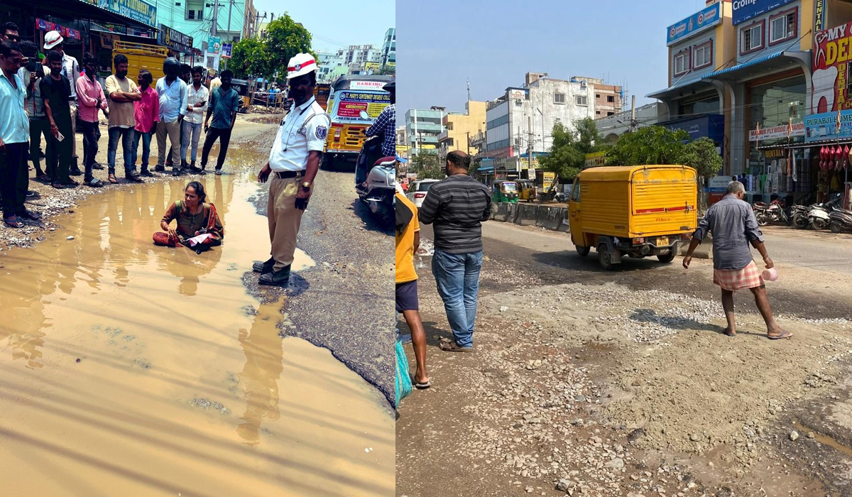 గుంతల రోడ్లపై మహిళ నిరసన.. స్పందించిన మేయర్ గుంతల రోడ్లపై మహిళ నిరసన.. స్పందించిన మేయర్