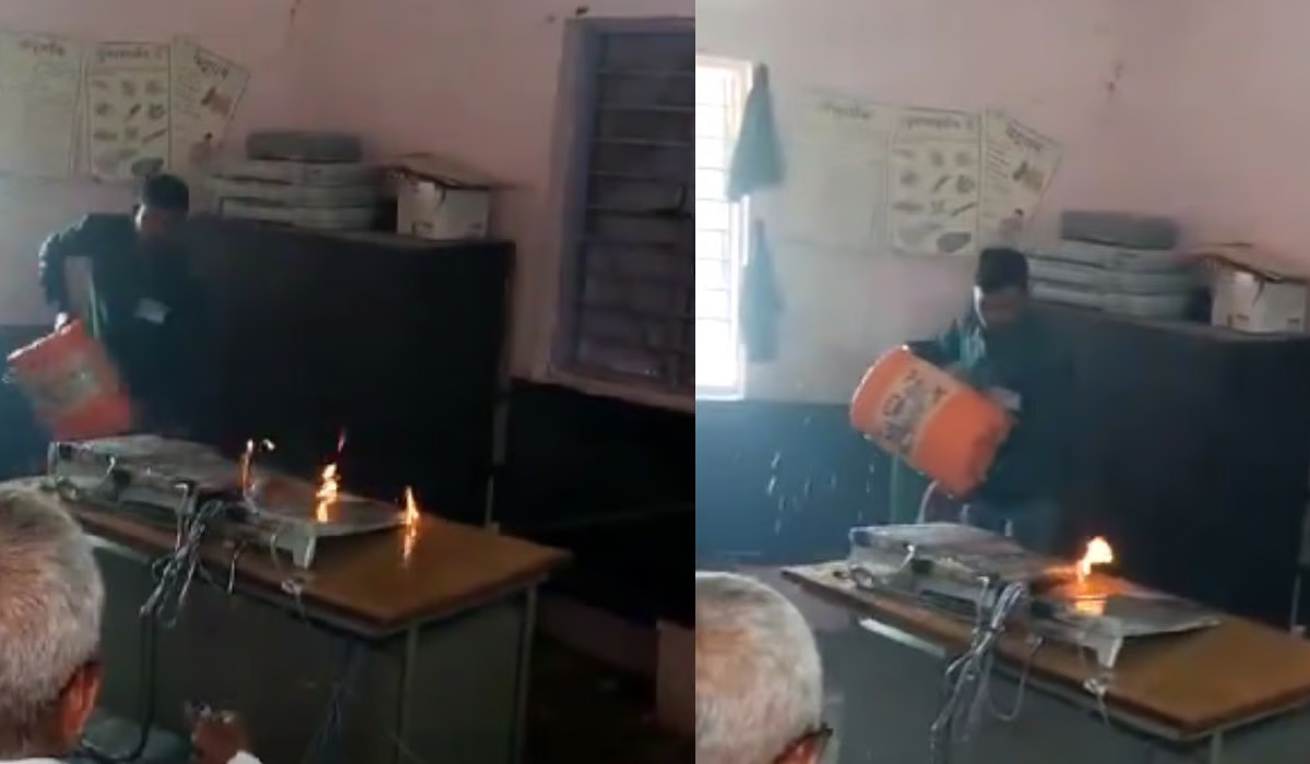 ఈవీఎంకు నిప్పంటించిన ఓటరు.. పోలింగ్ నిలిపివేత.. వీడియో ఈవీఎంకు నిప్పంటించిన ఓటరు.. పోలింగ్ నిలిపివేత.. వీడియో