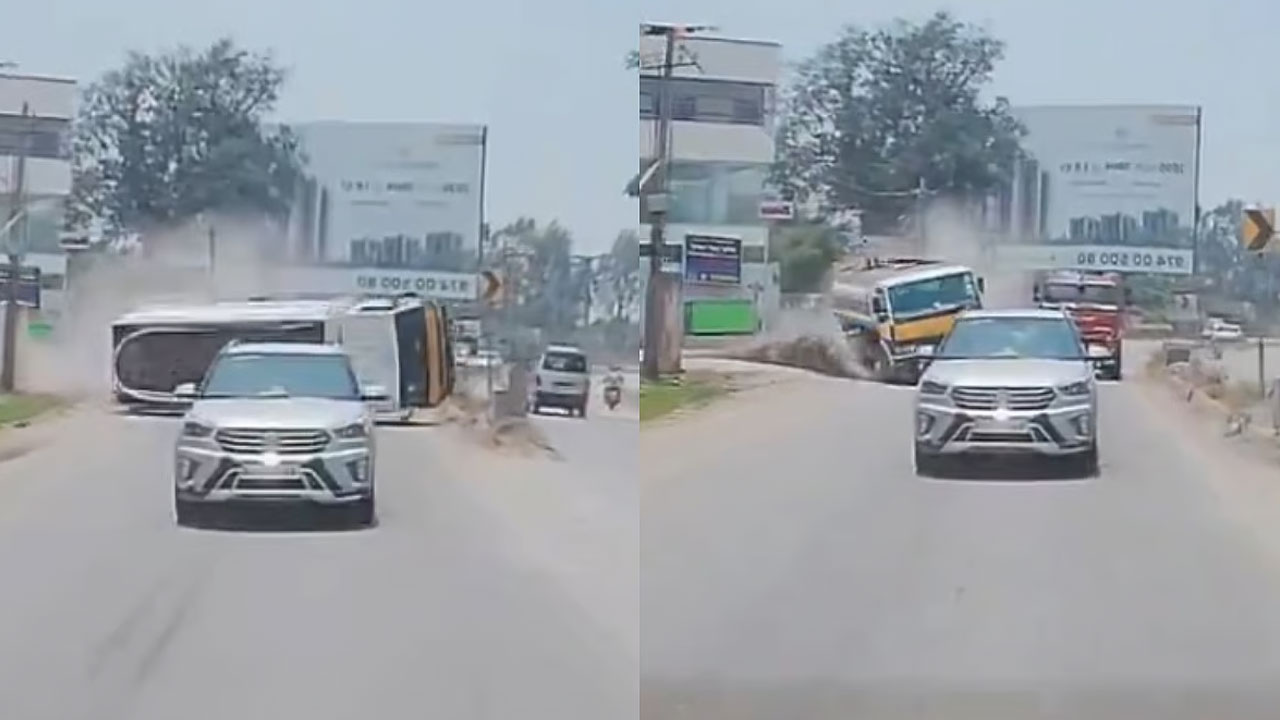 Bengaluru | లారీని తప్పించబోయి.. మూడు పల్టీలు కొట్టిన వాటర్ ట్యాంకర్ (వీడియో) Bengaluru | లారీని తప్పించబోయి.. మూడు పల్టీలు కొట్టిన వాటర్ ట్యాంకర్ (వీడియో)