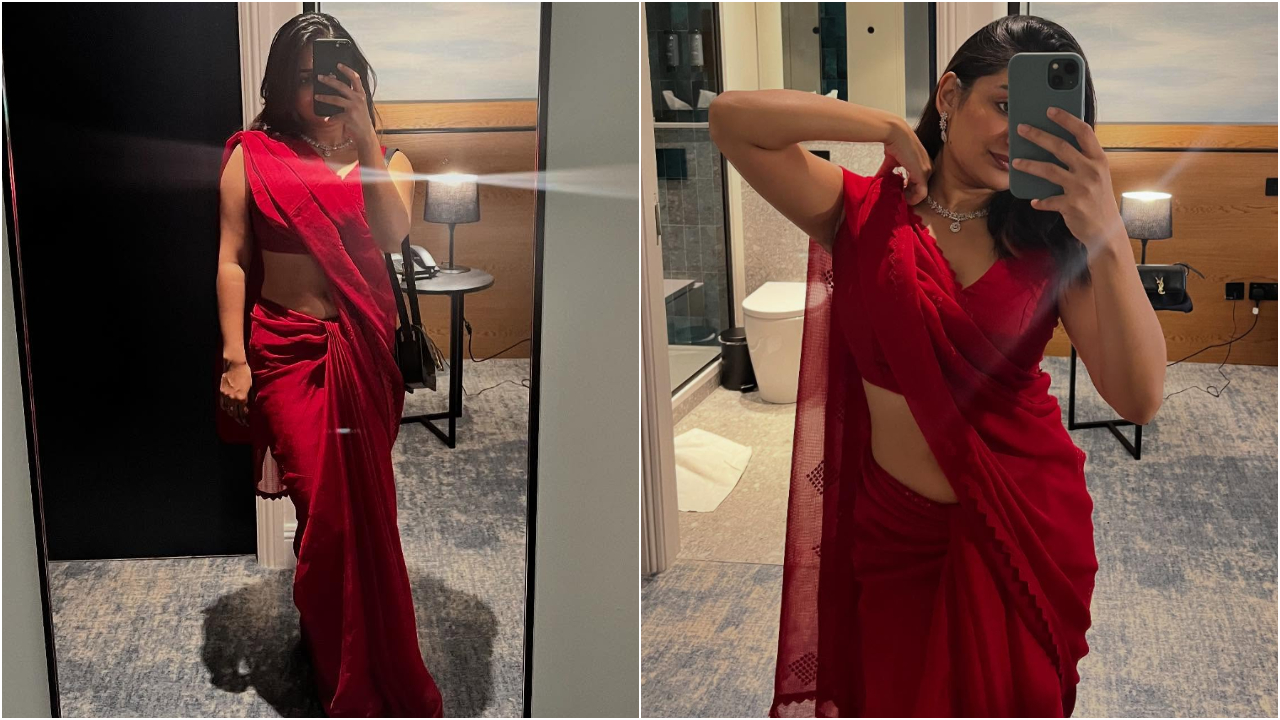 Esther Anil | రెడ్ శారీలో దృశ్యం పాప.. చిట్టి నడుముతో మాయ చేస్తోందిగా!