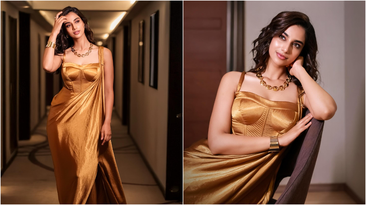 Meenaakshi Chaudhary | గోల్డ్ కలర్ డ్రెస్ లో మెరిసిపోతున్న మీనాక్షి.. చూడటానికి రెండు కళ్ళు చాలవు