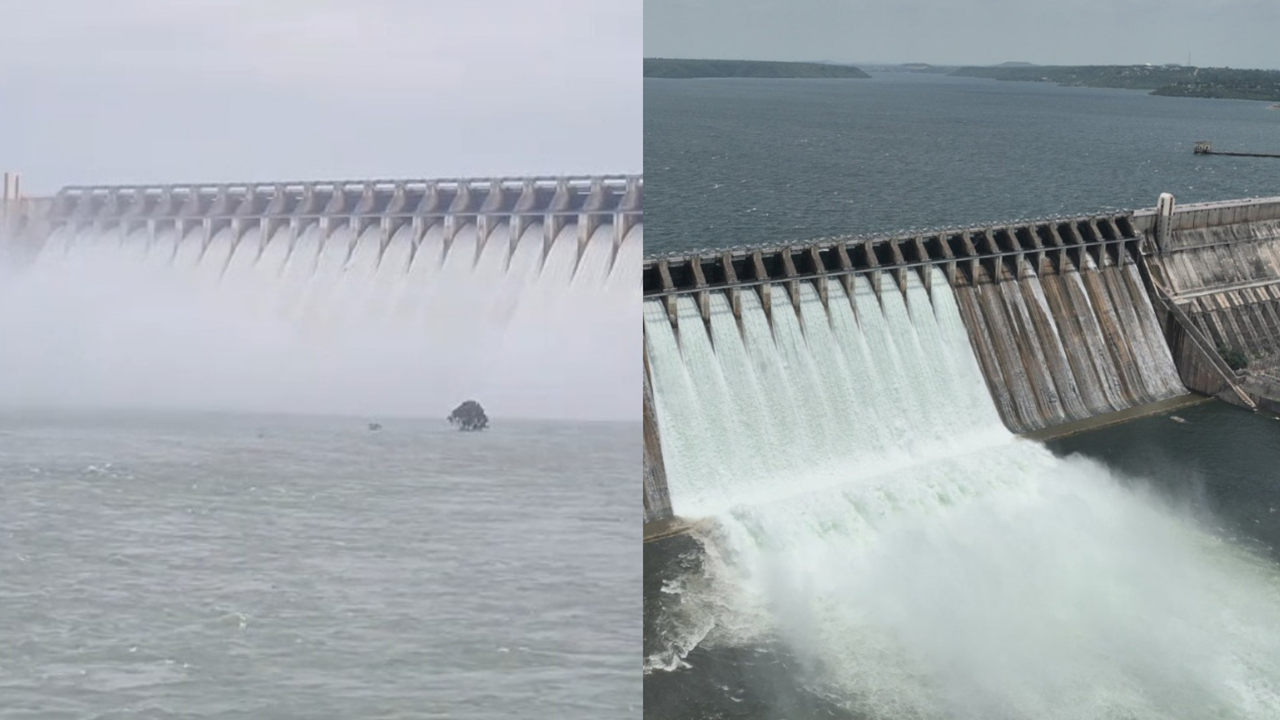 Nagarjun Sagar Dam | సాగర్ 26 క్రస్ట్ గేట్లనుంచి కృష్ణమ్మ పరవళ్లు.. Nagarjun Sagar Dam | సాగర్ 26 క్రస్ట్ గేట్లనుంచి కృష్ణమ్మ పరవళ్లు..