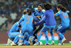 India women celebrate historic win over Australia in the Women’s World Cup 2025 semi-final at Navi Mumbai