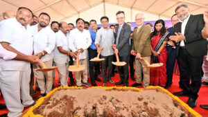 KTR with delegates at the groundbreaking of Youngone Corporation’s first unit at Kakatiya Mega Textile Park, Warangal