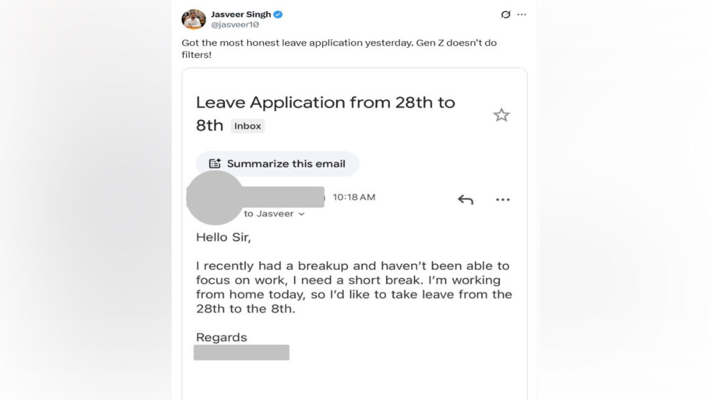 Honest Leave Application Gen Z Worker Cites Breakup
