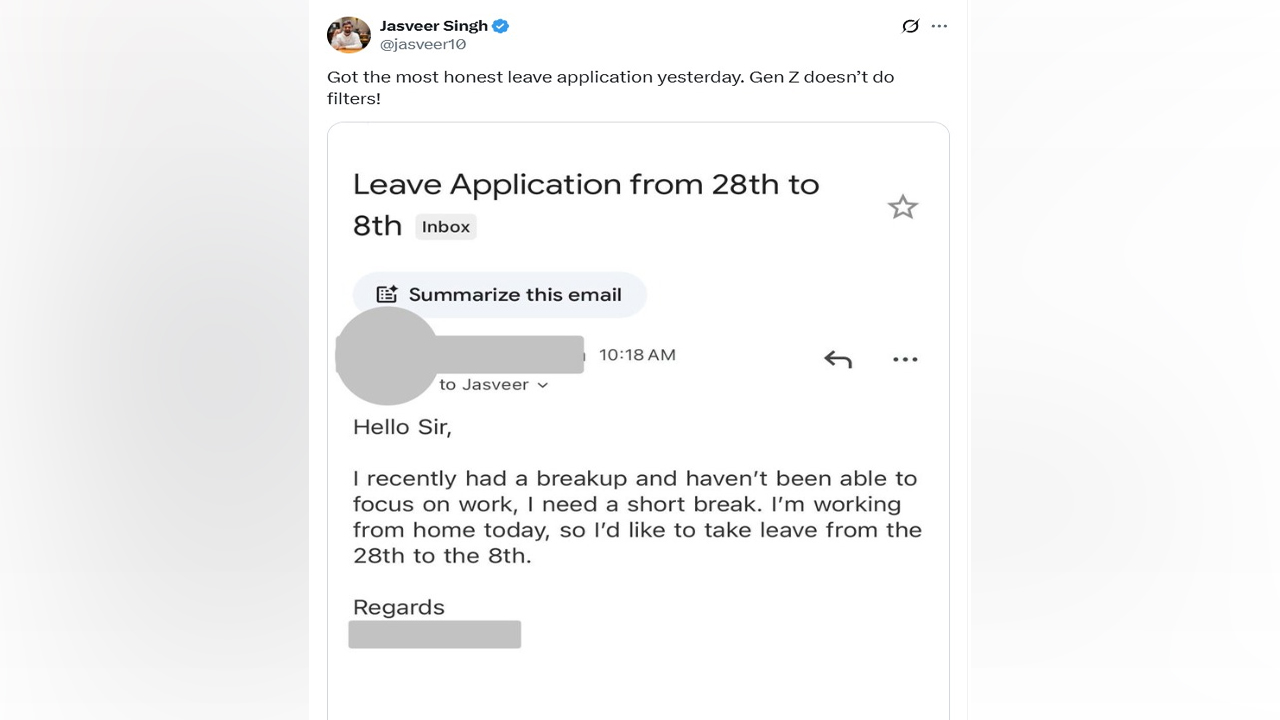 Honest Leave Application Gen Z Worker Cites Breakup