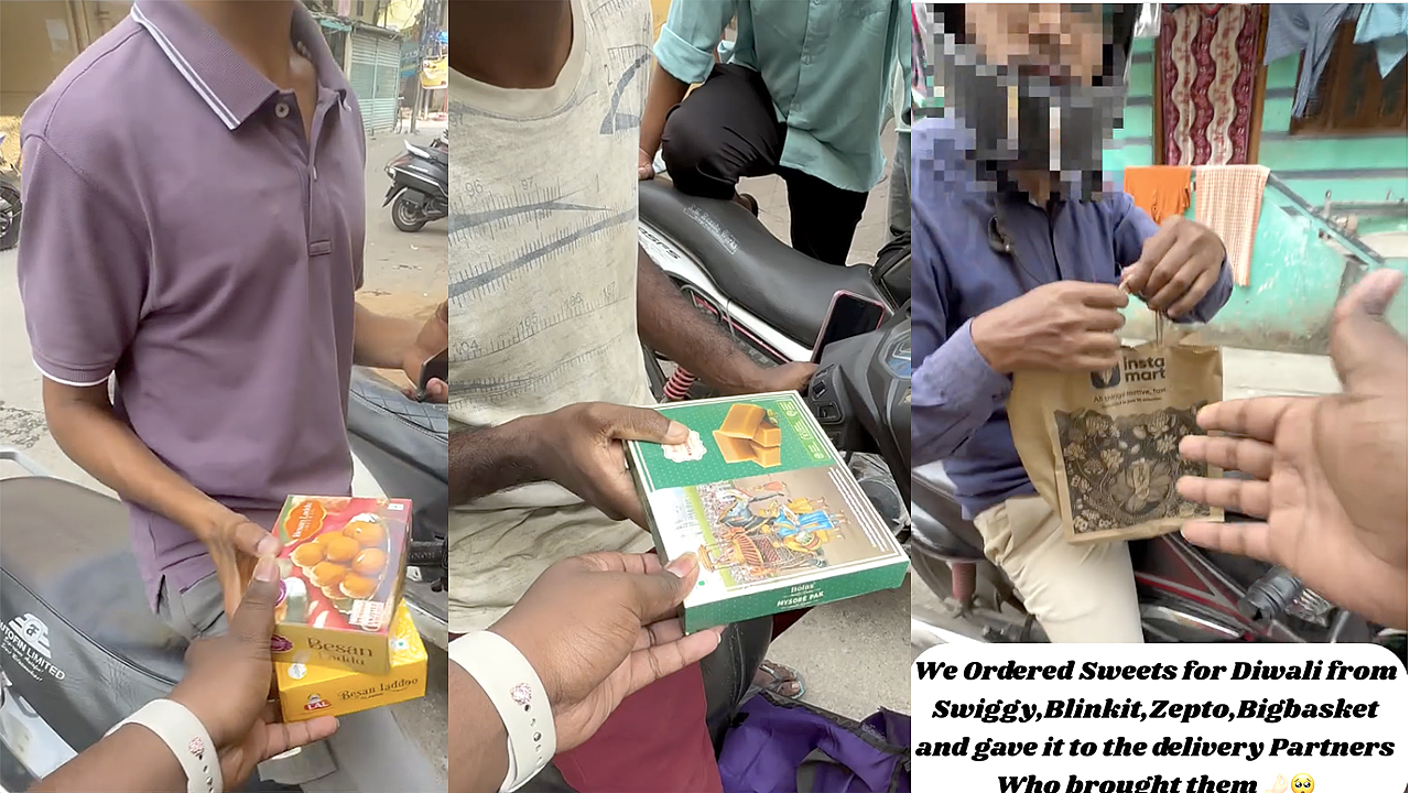 Diwali Sweets to Delivery Agents | దీపావళిని డెలివరీ హీరోలతో పంచుకున్న హైదరాబాద్ యువకుడు Diwali Sweets to Delivery Agents | దీపావళిని డెలివరీ హీరోలతో పంచుకున్న హైదరాబాద్ యువకుడు