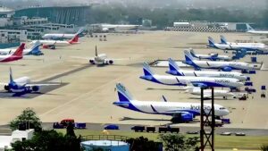 Indira Gandhi International Airport radar and runway visual with digital network overlay