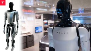 Tesla Optimus humanoid robot developed under Elon Musk, designed to perform human-like tasks using AI technology