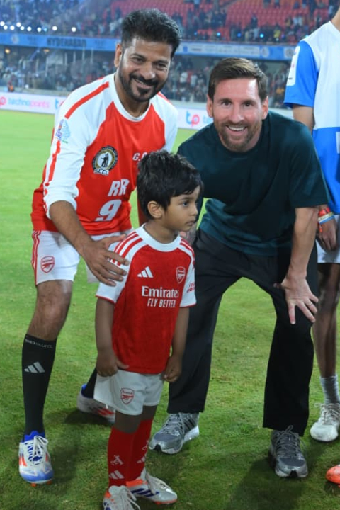 Exclusive photos of CM Revanth Reddy playing a football match with Messi