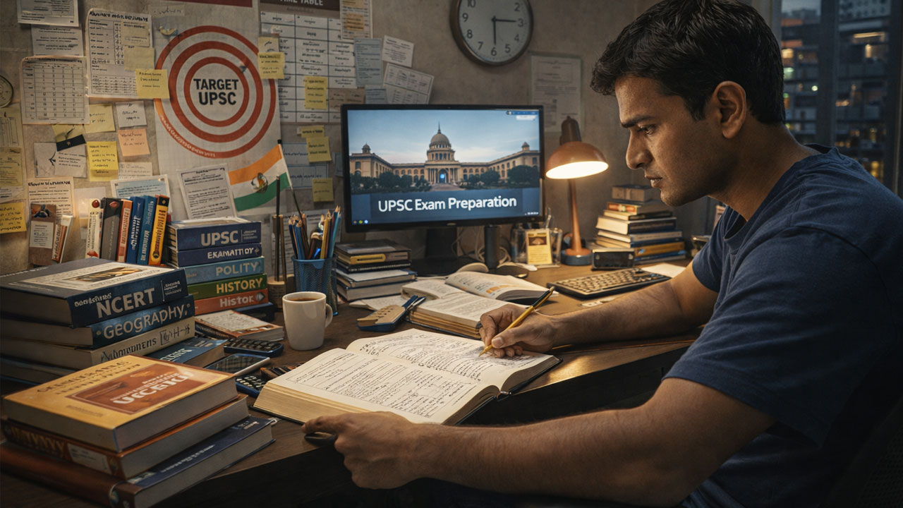 indian student preparing for upsc examination Image created by AI