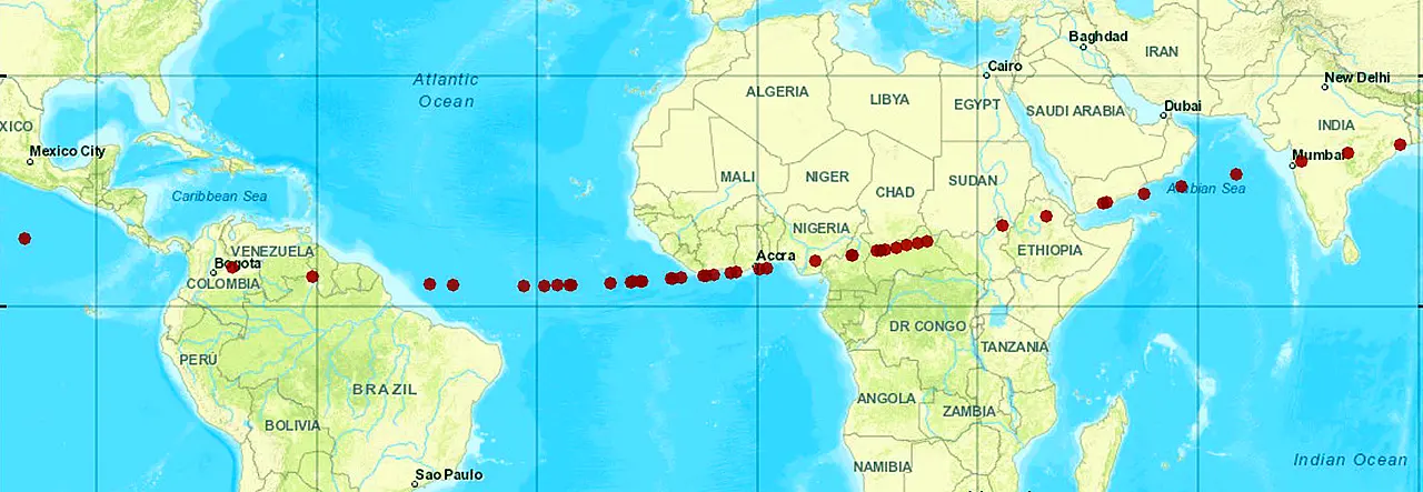 Asteroid 2024 YR4 ఢీకొన‌డం తర్వాత ఉల్కలు పడే అవకాశం ఉన్న ప్రాంతాల మ్యాప్
