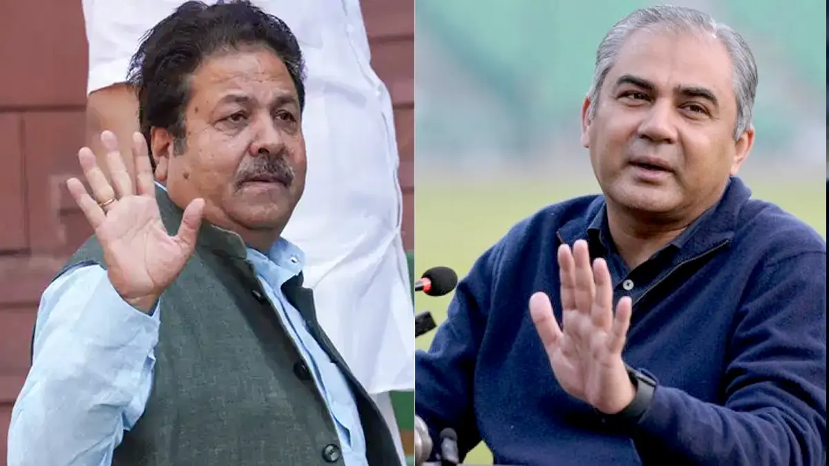 BCCI vice president Rajeev Shukla and PCB chairman Mohsin Naqvi during T20 World Cup 2026 controversy