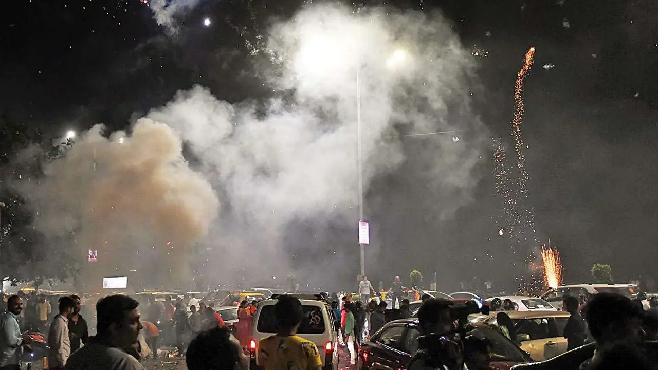Heavy smoke from firecrackers fills the air during New Year celebrations, worsening air pollution in Hyderabad