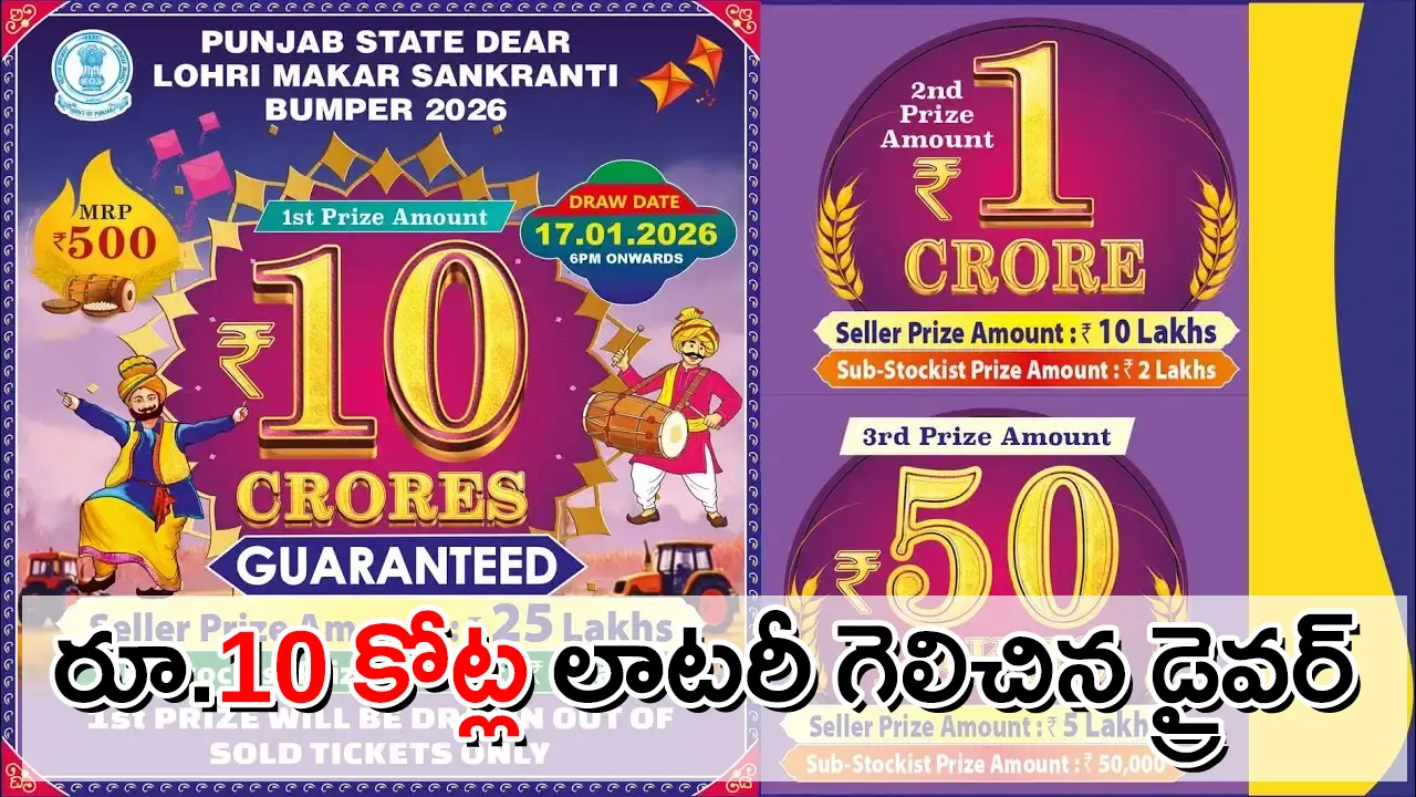 Punjab State Dear Lohri Makar Sankranti Bumper Lottery 2026 poster showing the ₹10 crore first prize announced for draw date 17 January 2026.