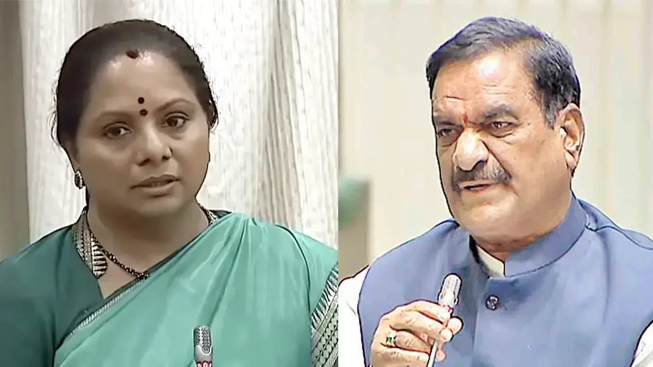 కల్వకుంట్ల కవిత మరియు కాంగ్రెస్ ఎమ్మెల్యే మల్‌రెడ్డి రంగారెడ్డి ఫోటోలను కలిపి రూపొందించిన వార్తా గ్రాఫిక్; కవిత రాజకీయ భవిష్యత్తు, అలాగే మల్‌రెడ్డి చేసిన వ్యాఖ్యలతో సంబంధించిన తాజా రాజకీయ చర్చలను సూచించే చిత్రం.