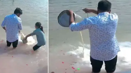 Viral Video : అంధ భక్తి నిర్వాకం..విమర్శల పాలైన గంగా పాలాభిషేకం
