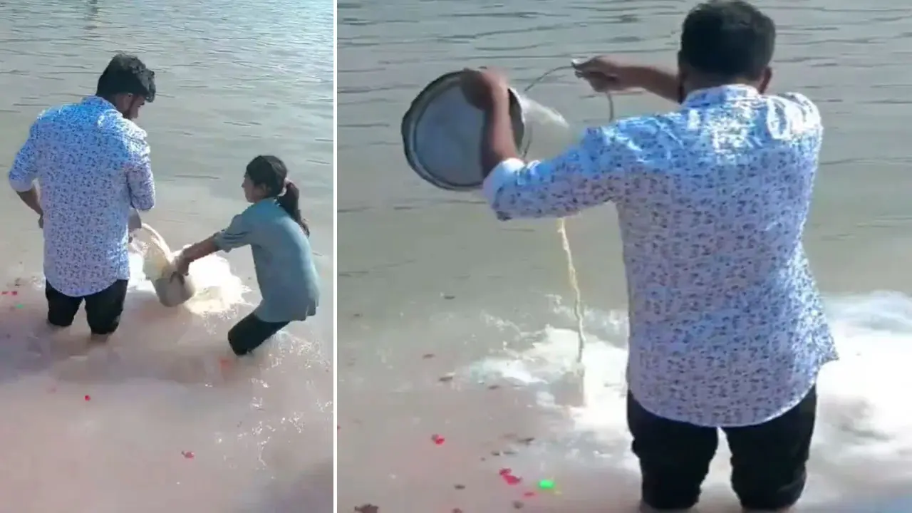 Viral Video : అంధ భక్తి నిర్వాకం..విమర్శల పాలైన గంగా పాలాభిషేకం