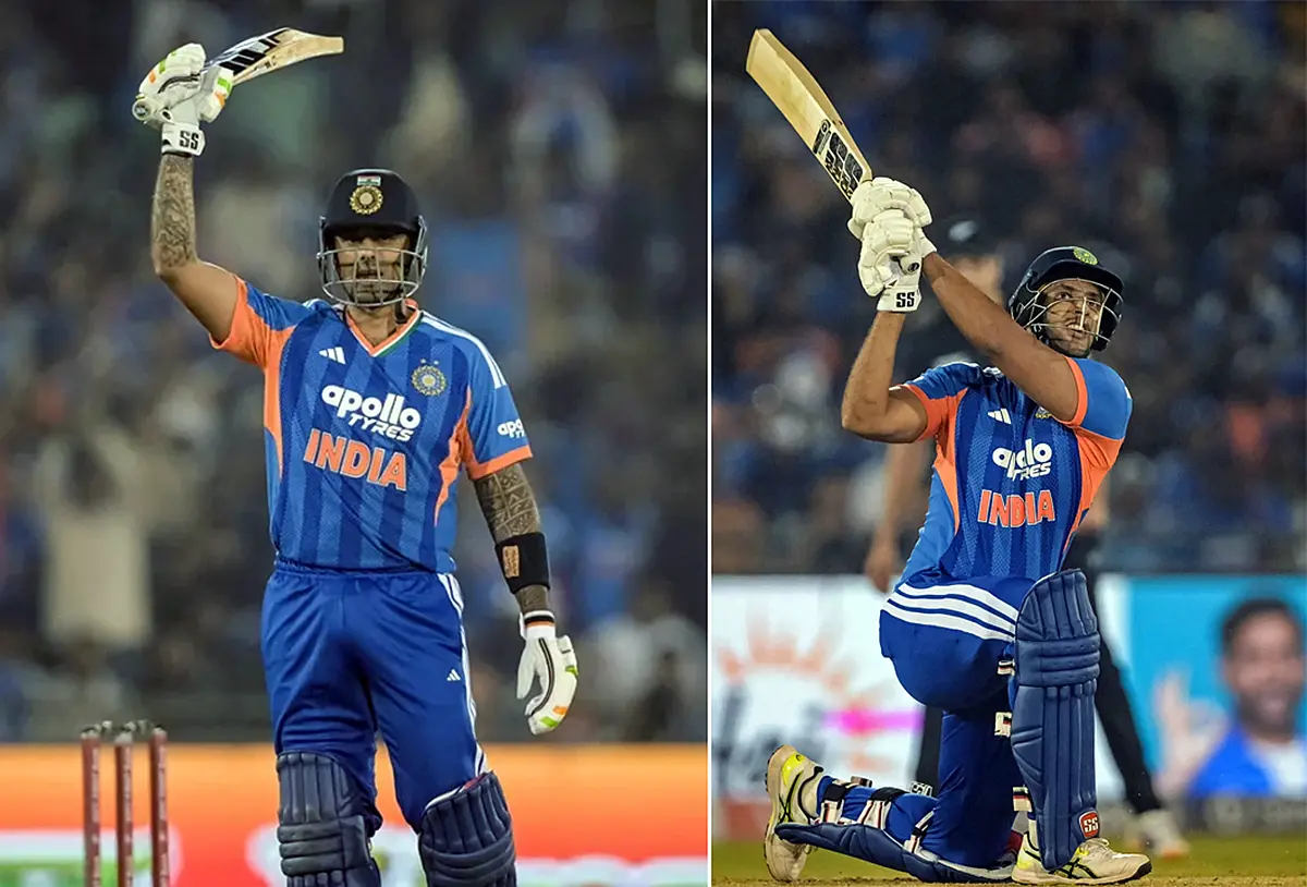 Suryakumar Yadav and Shivam Dube celebrating after winning IND vs NZ 2nd T20 match at Raipur