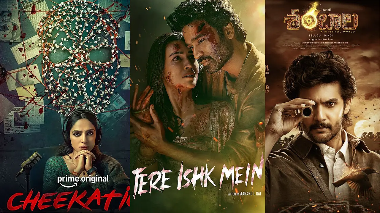 This week OTT releases Telugu movies Cheekatilo, Tere Ishq Mein, Shambala posters January 2026