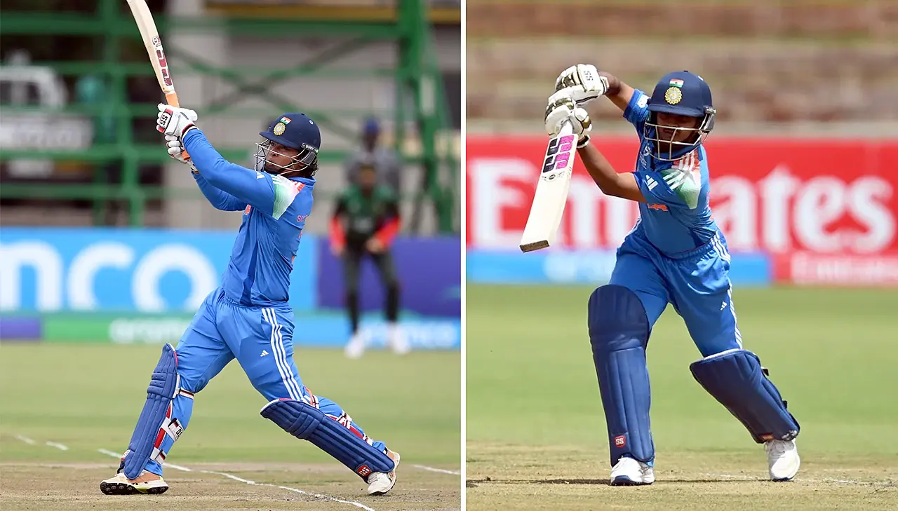 India U19 batters Vaibhav Suryavanshi and Abhigyan Kundu playing key innings against Bangladesh in the ICC U19 World Cup 2026 match at Bulawayo.