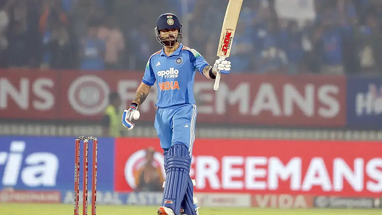 Virat Kohli celebrates his half-century during India’s run chase in the IND vs NZ 1st ODI at Vadodara