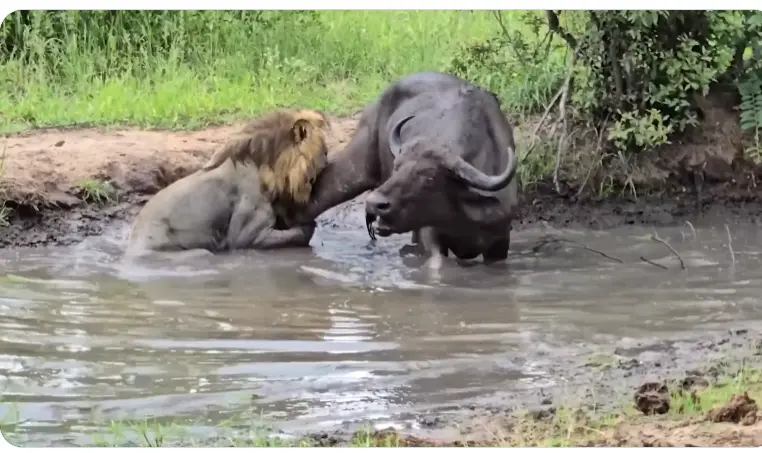 lion attack buffalo video| సింహాన్ని తరిమిన దున్నల మంద.. వైరల్ వీడియో