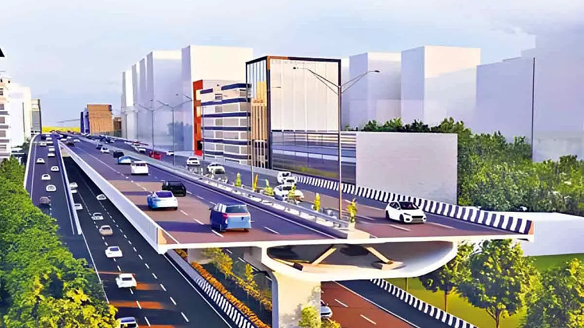 హైదరాబాద్లో ఎలివేటెడ్ కారిడార్ ప్రతిపాదిత నమూనా చిత్రం – నగర రవాణా మౌలిక వసతుల అభివృద్ధి ప్రాజెక్టు