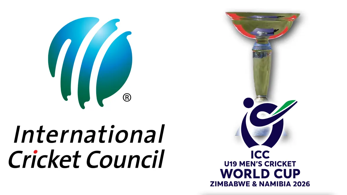 International Cricket Council ICC logo and U19 Men’s Cricket World Cup 2026 trophy Zimbabwe Namibia