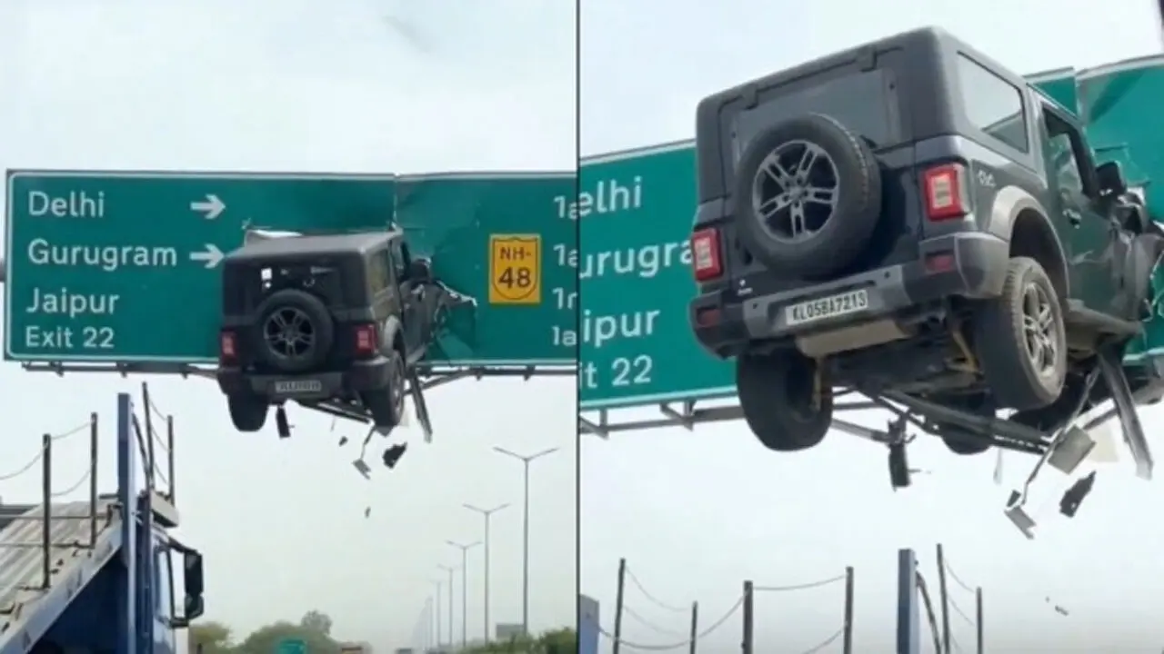 Mahindra Thar | హైవే ఎగ్జిట్ సైన్‌బోర్డ్‌పై టేకాఫ్ అయిన థార్ కారు.. షాకింగ్ వీడియో