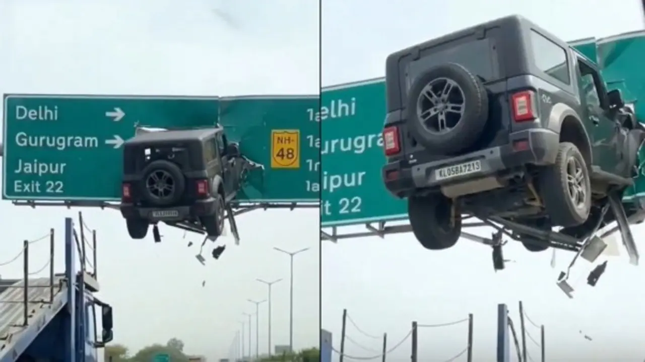 Mahindra Thar | హైవే ఎగ్జిట్ సైన్‌బోర్డ్‌పై టేకాఫ్ అయిన థార్ కారు.. షాకింగ్ వీడియో