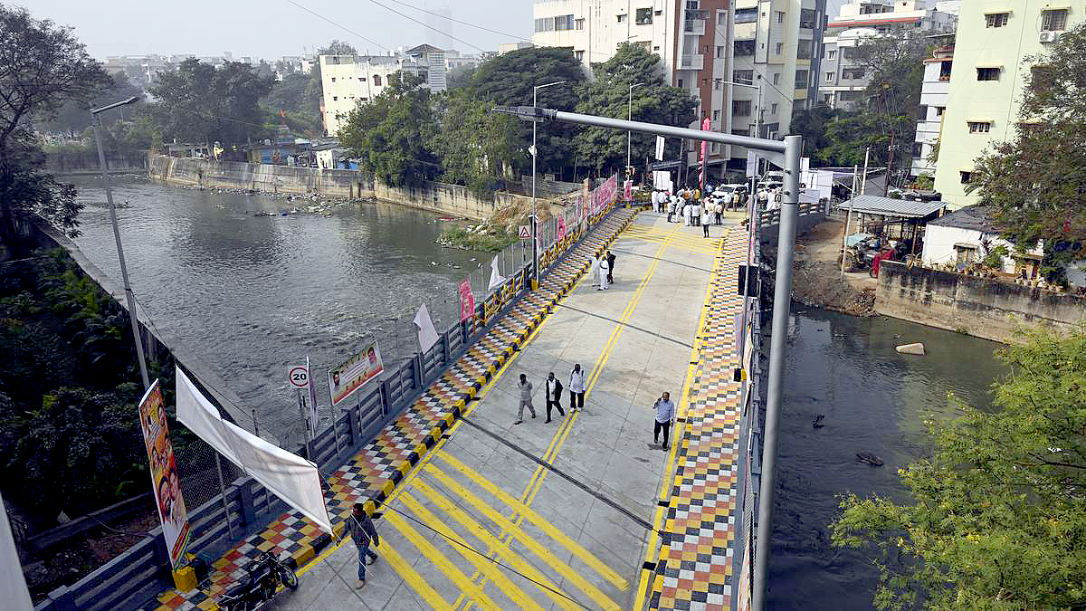 reconstruction of Hussain Sagar Surplus Nala bridge at Arvind Nagar near Ashok Nagar