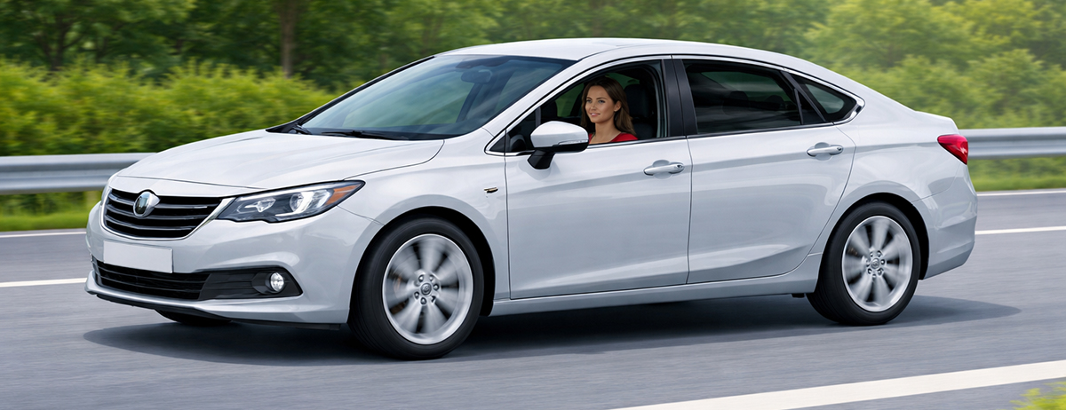 Car driving on highway with open windows showing real-world driving condition for mileage discussion