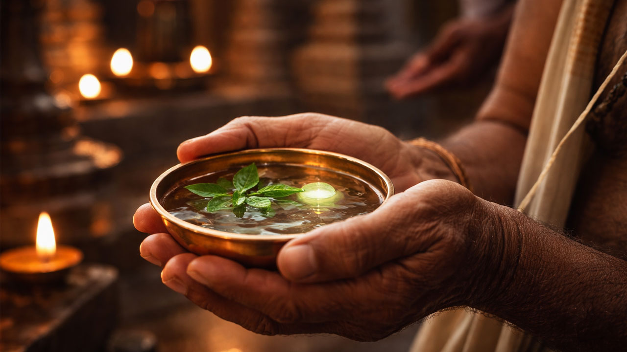 holy water in temples explained. image created with ai help