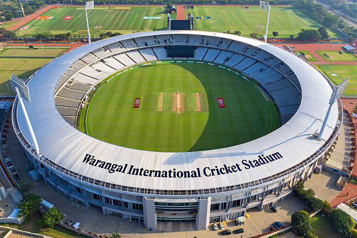 Warangal International Cricket Stadium aerial cricket ground design concept Telangana