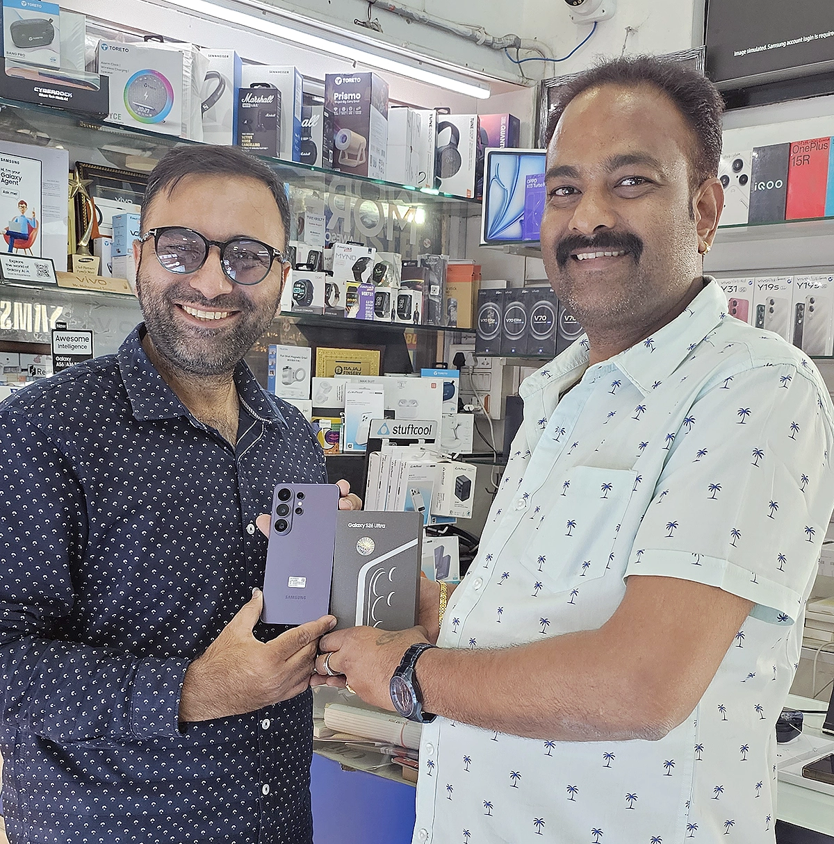 Samsung Galaxy S26 Ultra smartphone handed over to a customer at Master Telecommunications Punjagutta Hyderabad