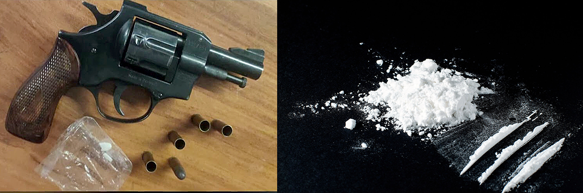 German made .32 revolver and cocaine seized during the Moinabad farmhouse drug party police raid