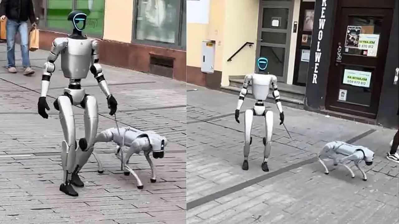 Robot Walking | రోబో కుక్కతో వాకింగ్‌కు వెళ్లిన రోబో.. వైరల్ వీడియో చూసి నెటిజన్లు షాక్!
