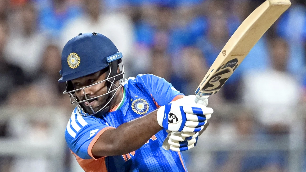 Sanju Samson explosive batting against England in T20 World Cup 2026 semifinal at Wankhede