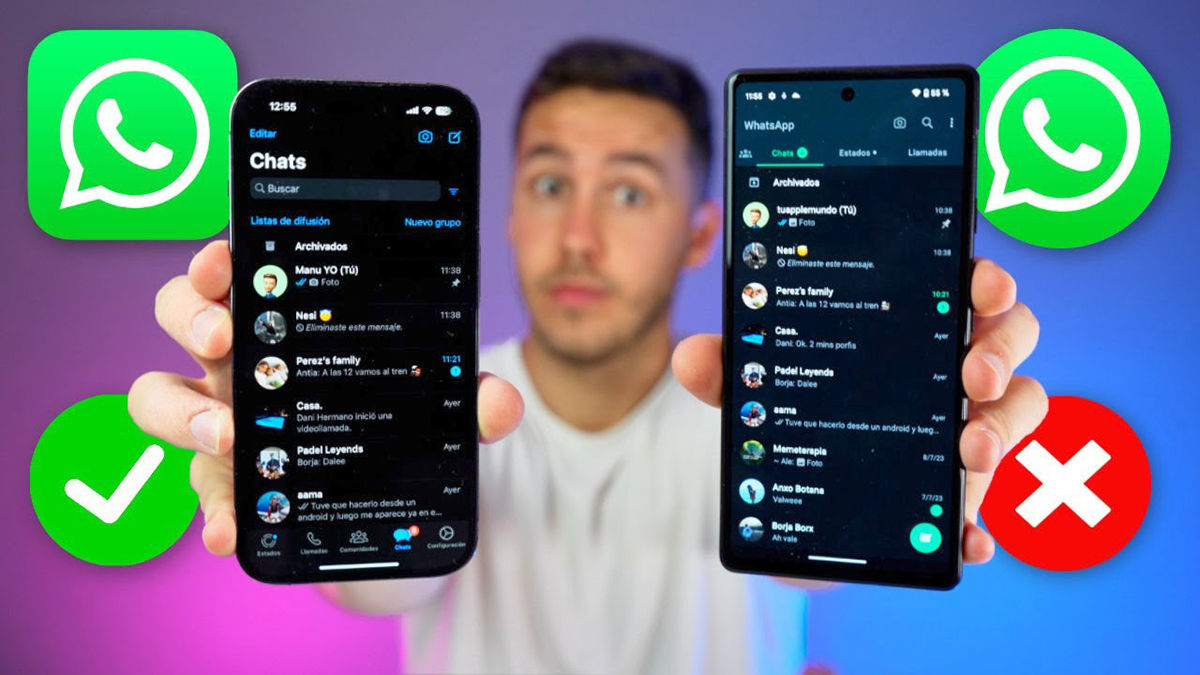 WhatsApp chat transfer from iPhone to Android demonstration with two smartphones