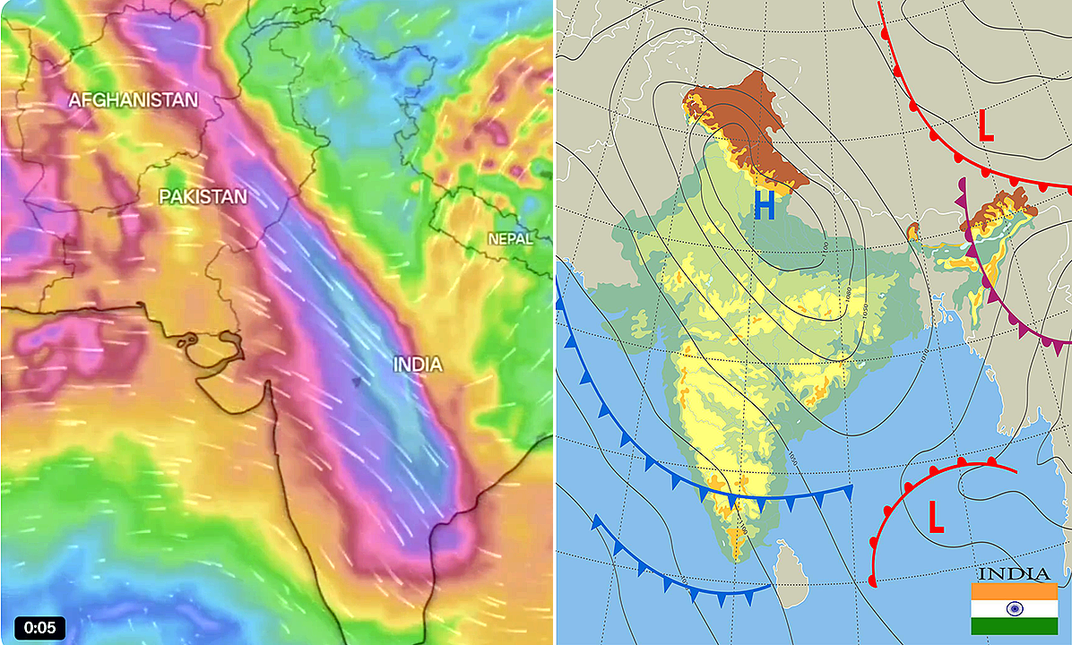 అఫ్ఘానిస్తాన్ నుంచి దక్షిణ భారతదేశం వరకు సూటిగా విస్తరించిన వర్షపు పట్టీ