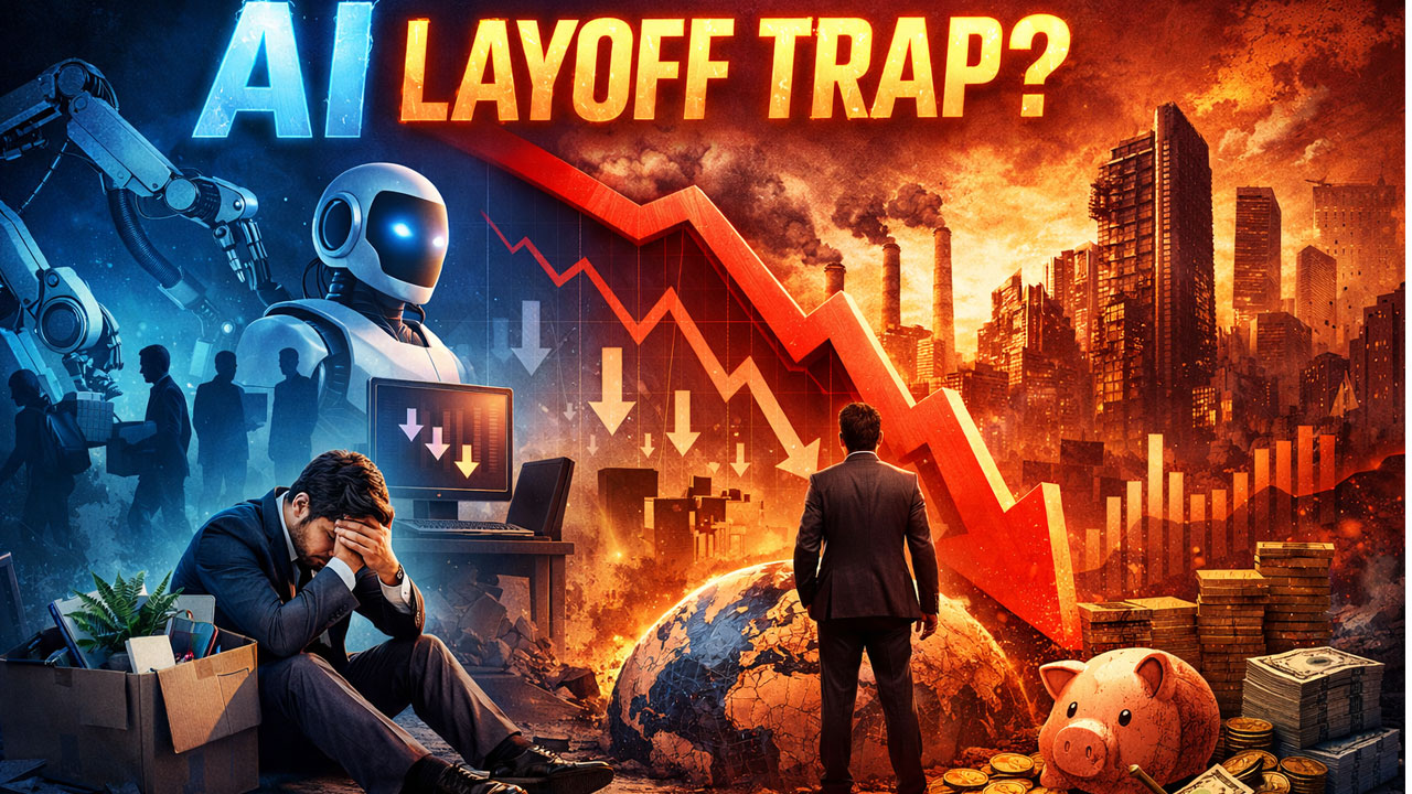 An AI-generated symbolic image created using prompt engineering for ai layoff trap story