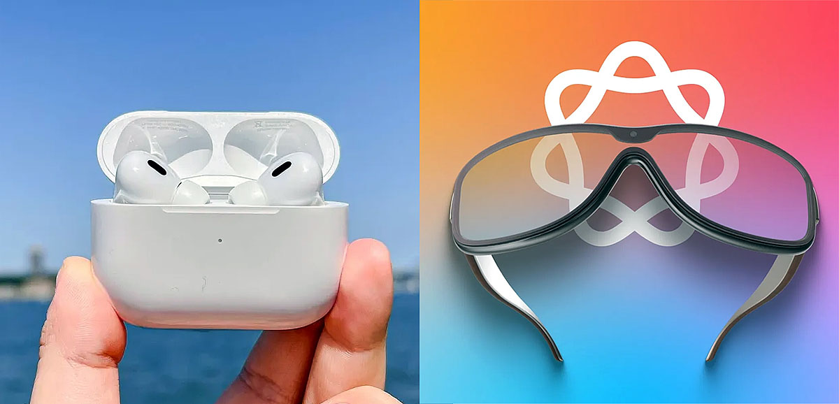 Apple AirPods Pro and smart glasses concept showing future AI wearable devices
