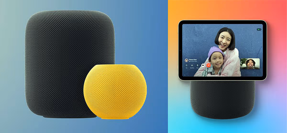 Apple HomePod and smart display device concept with video calling interface