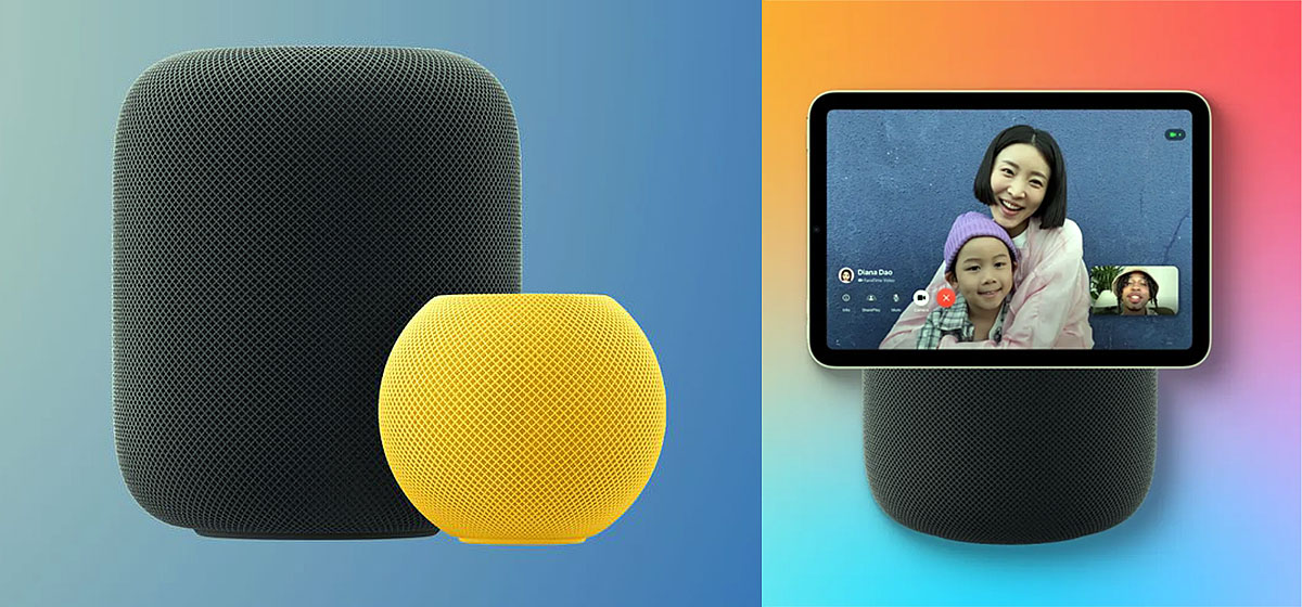 Apple HomePod and smart display device concept with video calling interface