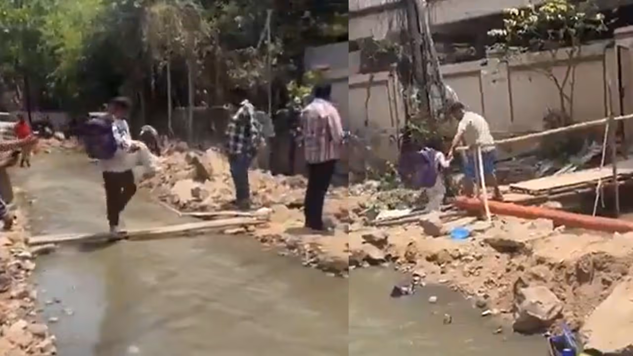 హైదరాబాద్ నాలా పనుల్లో జాప్యం..కట్టెల వంతెన వీడియో వైరల్!