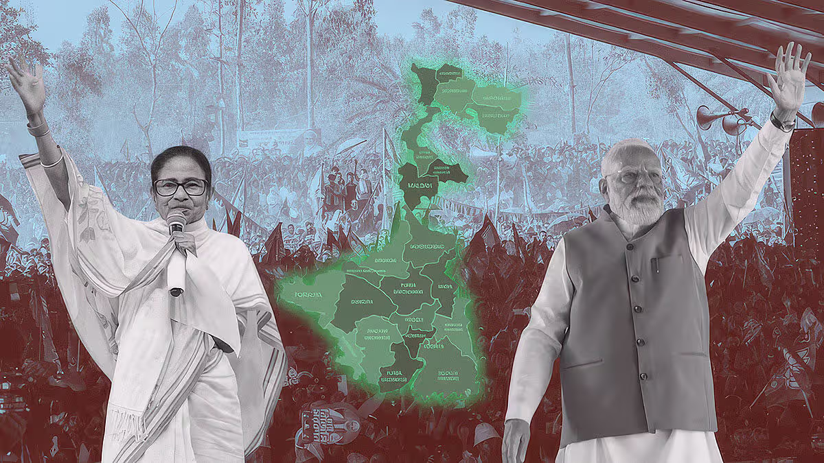 బెంగాల్ ఎన్నికల్లో బీజేపీ, టీఎంసీ మధ్య పోటీని చూపిస్తున్న రాజకీయ దృశ్యం