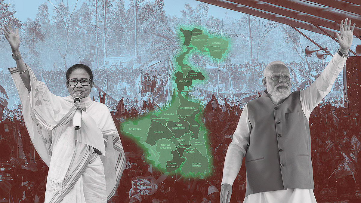 బెంగాల్ ఎన్నికల్లో బీజేపీ, టీఎంసీ మధ్య పోటీని చూపిస్తున్న రాజకీయ దృశ్యం