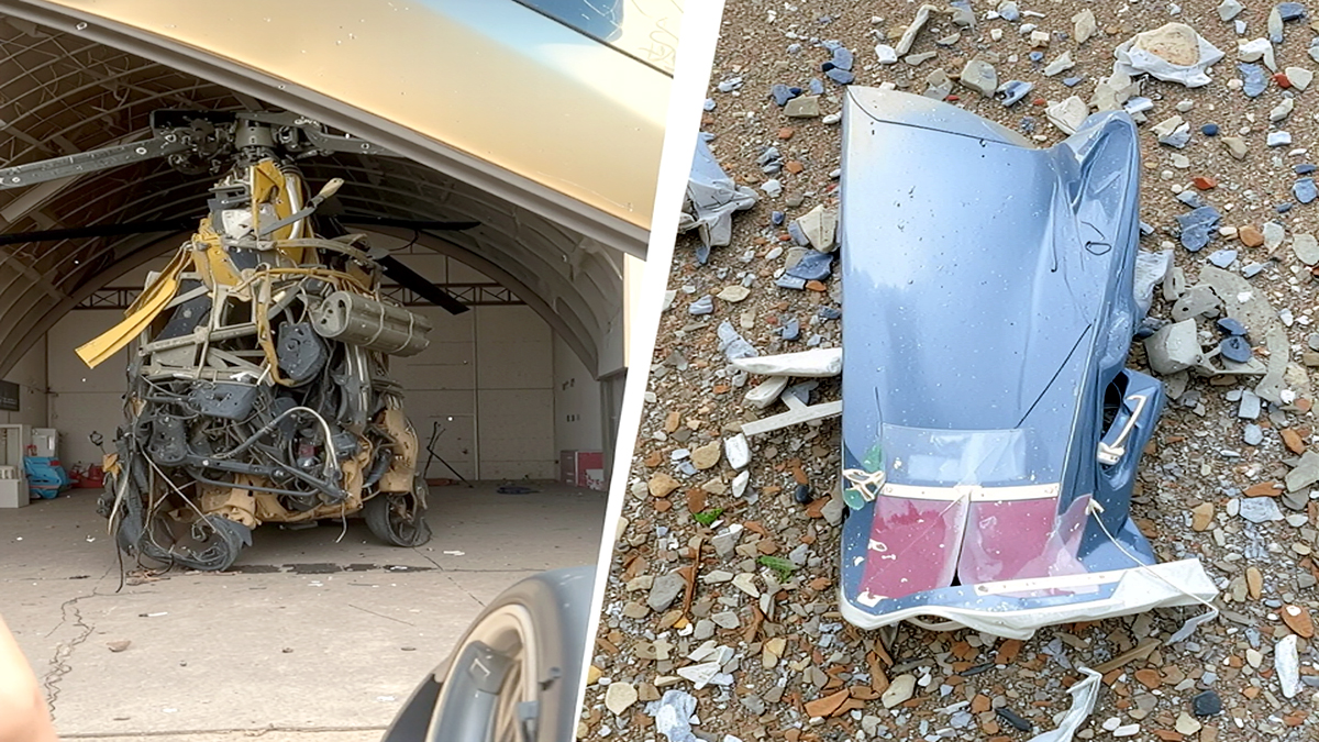 యుద్ధంలో ధ్వంసమైన హెలికాప్టర్ అవశేషాలు, విమాన భాగాలు – మధ్యప్రాచ్య ఉద్రిక్తత