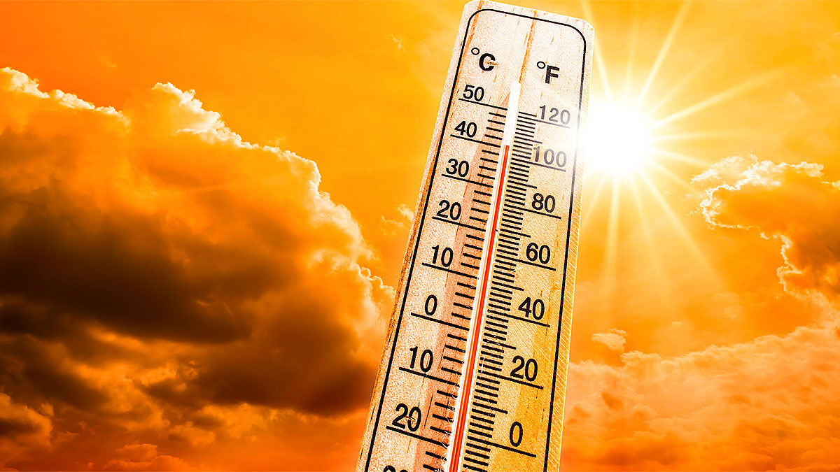 Hyderabad extreme heatwave with rising temperature thermometer under blazing sun